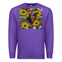 Purple western coop animals rooster sunflowers cowhide wooden serape glitter Premium Sweatshirt - Artiststas