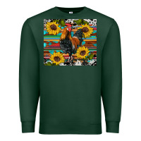 Sports Green western coop animals rooster sunflowers cowhide wooden serape glitter Premium Sweatshirt - Artiststas