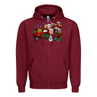 Burgundy christmas farm animals truck Zipper Hoodie - RacoonDesign