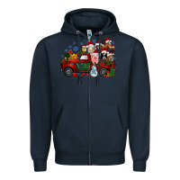 Navy christmas farm animals truck Zipper Hoodie - RacoonDesign