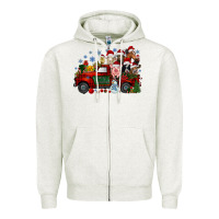 Oatmeal Heather christmas farm animals truck Zipper Hoodie - RacoonDesign