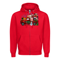 Red christmas farm animals truck Zipper Hoodie - RacoonDesign