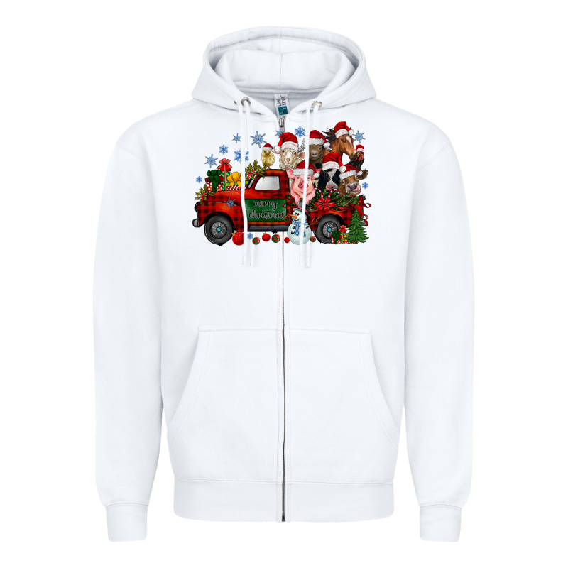 Christmas Farm Animals Truck Zipper Hoodie by RacoonDesign | Teevron