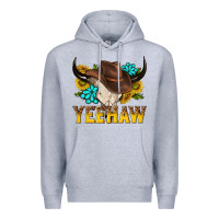Heather Grey yeehaw bull skull Premium Hoodie - NancyCooperArtShop