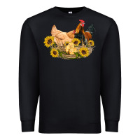 Black western coop animals farm chicken chick rooster sunflowers Premium Sweatshirt - Artiststas