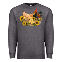 Charcoal Heather western coop animals farm chicken chick rooster sunflowers Premium Sweatshirt - Artiststas