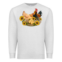 Oatmeal Heather western coop animals farm chicken chick rooster sunflowers Premium Sweatshirt - Artiststas