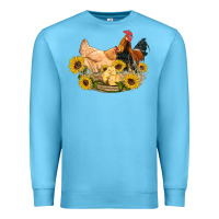 Ocean Blue western coop animals farm chicken chick rooster sunflowers Premium Sweatshirt - Artiststas
