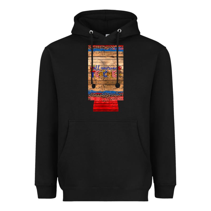All American Teacher 12 Oz Slim Can Cooler Heavyweight Hoodie by Artiststas | Teevron
