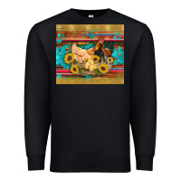Black western coop animals farm chicken chick rooster sunflowers wooden sera Premium Sweatshirt - Artiststas