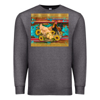 Charcoal Heather western coop animals farm chicken chick rooster sunflowers wooden sera Premium Sweatshirt - Artiststas