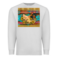 Dove Grey western coop animals farm chicken chick rooster sunflowers wooden sera Premium Sweatshirt - Artiststas