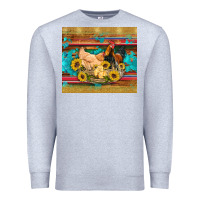 Heather Grey western coop animals farm chicken chick rooster sunflowers wooden sera Premium Sweatshirt - Artiststas