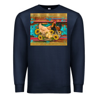 Navy western coop animals farm chicken chick rooster sunflowers wooden sera Premium Sweatshirt - Artiststas
