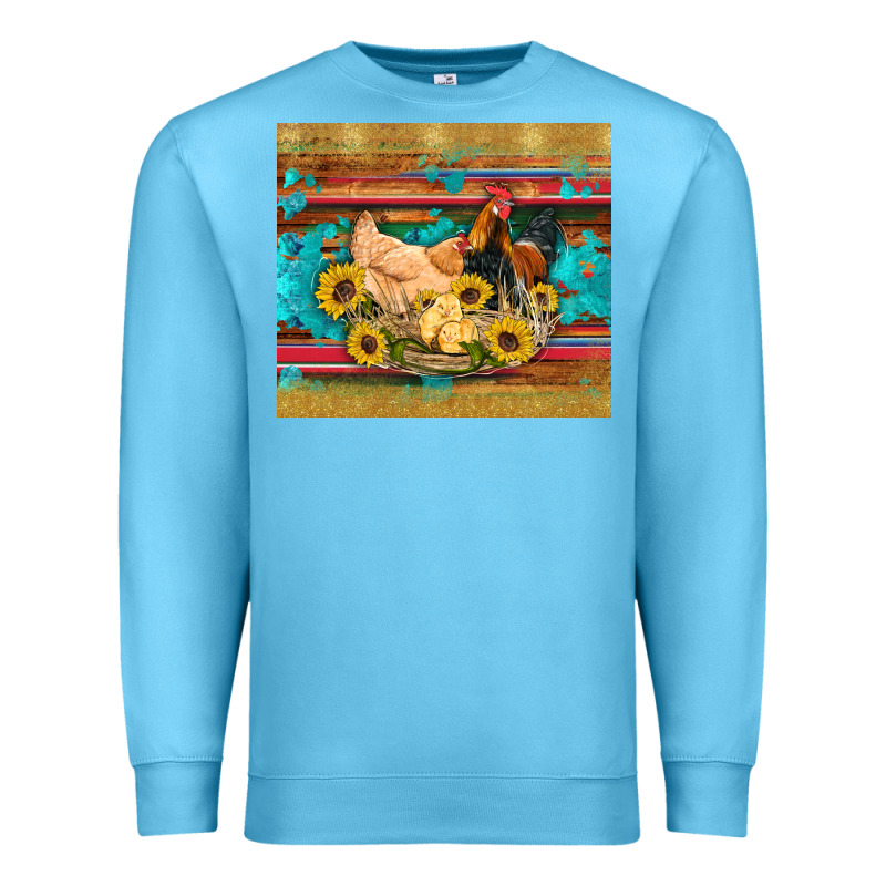 Western Coop Animals Farm Chicken Chick Rooster Sunflowers Wooden Sera Premium Sweatshirt by Artiststas | Teevron