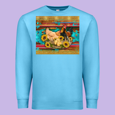 Western Coop Animals Farm Chicken Chick Rooster Sunflowers Wooden Sera Premium Sweatshirt Designed By Artiststas