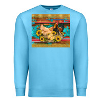 Ocean Blue western coop animals farm chicken chick rooster sunflowers wooden sera Premium Sweatshirt - Artiststas