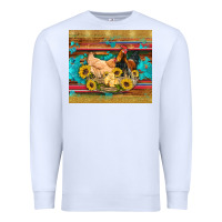 White western coop animals farm chicken chick rooster sunflowers wooden sera Premium Sweatshirt - Artiststas