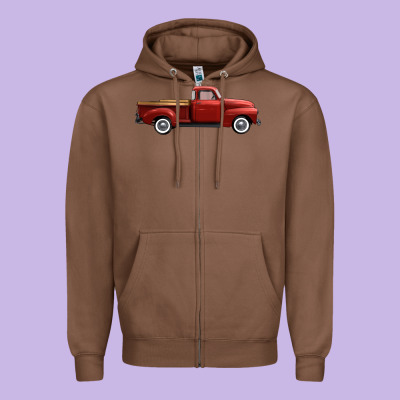 Western Red Truck Right Side View Zipper Hoodie Designed By Fadigitalartstudio
