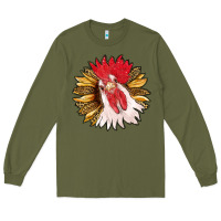 Army Green sunflower with rooster Long Sleeve Tee - RanaPortraitStore