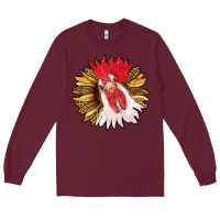 Burgundy sunflower with rooster Long Sleeve Tee - RanaPortraitStore