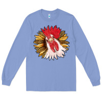 Colony Blue sunflower with rooster Long Sleeve Tee - RanaPortraitStore