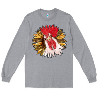 Heather Grey sunflower with rooster Long Sleeve Tee - RanaPortraitStore