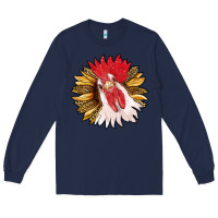 Navy sunflower with rooster Long Sleeve Tee - RanaPortraitStore
