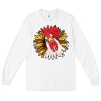 White sunflower with rooster Long Sleeve Tee - RanaPortraitStore
