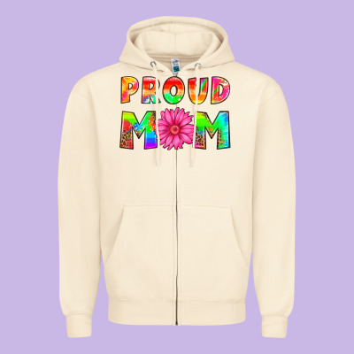 Proud Mom Zipper Hoodie Designed By Hra Design Shop