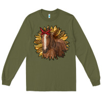 Army Green sunflower with horse Long Sleeve Tee - RanaPortraitStore