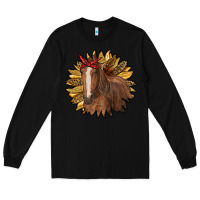 Black sunflower with horse Long Sleeve Tee - RanaPortraitStore