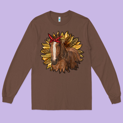 Sunflower With Horse Long Sleeve Tee Designed By Ranaportraitstore