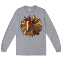 Heather Grey sunflower with horse Long Sleeve Tee - RanaPortraitStore