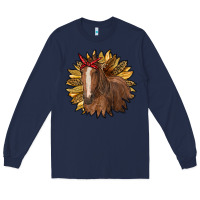Navy sunflower with horse Long Sleeve Tee - RanaPortraitStore