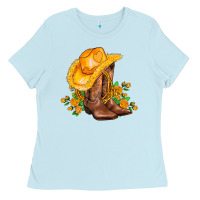 Baby Blue yellow  cowgirl and roses Ladies Tee - AdoDesignShop