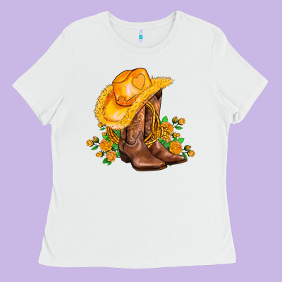 Yellow  Cowgirl And Roses Ladies Tee Designed By Adodesignshop