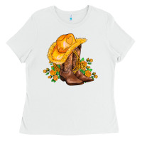 White yellow  cowgirl and roses Ladies Tee - AdoDesignShop