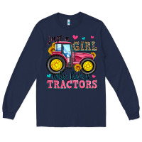 Navy just a girl who loves tractors Long Sleeve Tee - Zillion Design Studio