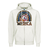 Oatmeal Heather merica rainbow Zipper Hoodie - CowhideDigitalArt