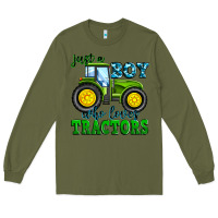Army Green just a boy who loves tractors Long Sleeve Tee - Zillion Design Studio