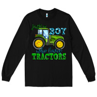 Black just a boy who loves tractors Long Sleeve Tee - Zillion Design Studio