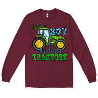 Burgundy just a boy who loves tractors Long Sleeve Tee - Zillion Design Studio