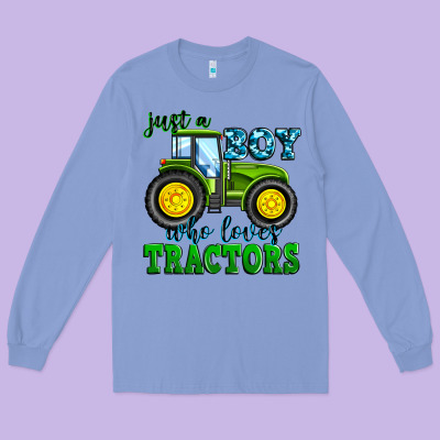 Just A Boy Who Loves Tractors Long Sleeve Tee Designed By Zillion Design Studio