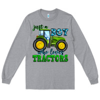 Heather Grey just a boy who loves tractors Long Sleeve Tee - Zillion Design Studio