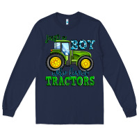 Navy just a boy who loves tractors Long Sleeve Tee - Zillion Design Studio
