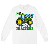 White just a boy who loves tractors Long Sleeve Tee - Zillion Design Studio