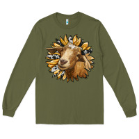 Army Green sunflower with goat Long Sleeve Tee - RanaPortraitStore
