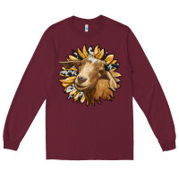 Burgundy sunflower with goat Long Sleeve Tee - RanaPortraitStore