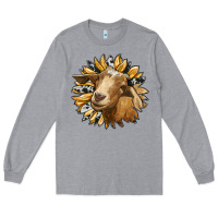 Heather Grey sunflower with goat Long Sleeve Tee - RanaPortraitStore